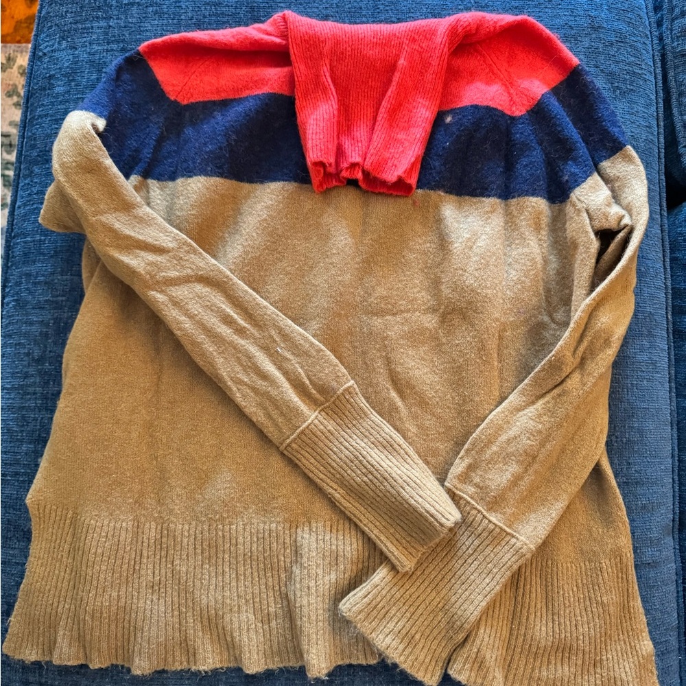 J. Crew Red, Navy, and Tan Women's Turtleneck Sweater